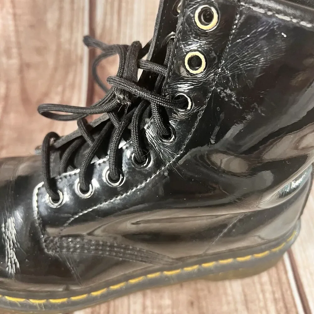 Dr. Martens 1460 Black Patent Leather 8 Hole Lace-Up Unisex Boots Shoes Size 8